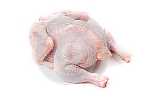 A whole chicken carcass on a white background