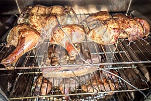 Whole chicken smoked in electric bbq smoker