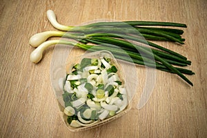 Whole and chopped green onions