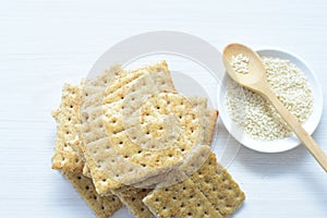 Whole and Chunked Healthy Sesame Soda Crackers photo