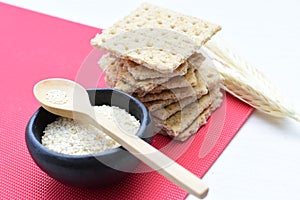 Whole and Chunked Healthy Sesame Soda Crackers photo