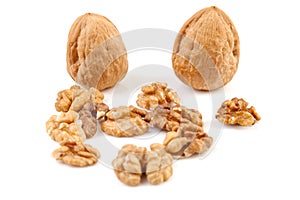 Whole and cracked walnuts