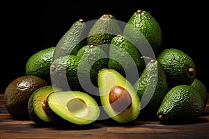 Whole and cut avocadoes - Generative AI