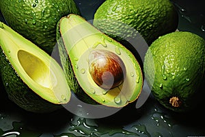 Whole and cut avocadoes - Generative AI