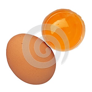 Whole egg and egg yolk in shell isolated on white