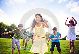 Whole Family Hula Hooping Outdoors