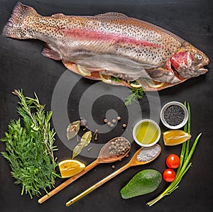 Whole filleted stuffed raw fresh trout