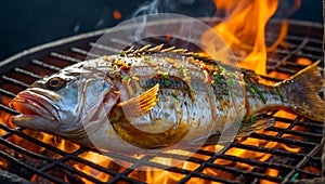 Whole fish fried on a grill