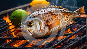 Whole fish fried on a grill natural