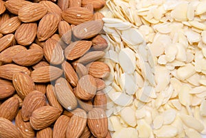 Whole and flaked almonds