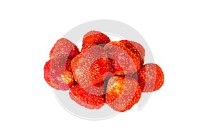 whole freeze dried strawberry on a white background.