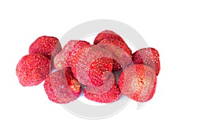 whole freeze dried strawberry on a white background.