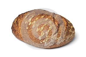 Whole fresh baked German dinkel wheat bread on white background