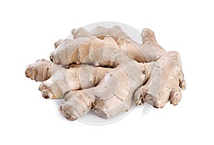 Whole fresh ginger root isolated on white