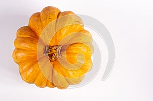 Whole fresh orange big pumpkin on white background, closeup. Organic agricultural product, ingredients for cooking