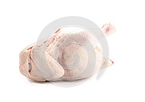 Whole fresh raw chicken isolated on white background