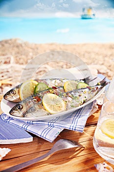 Whole garnished pan fried fish