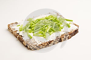 Slice of Whole Grain Bread with Cottage Cheese and Chives