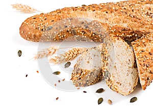 Whole grain baguette and slices.