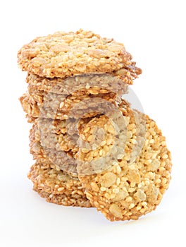 Whole grain biscuits on white background