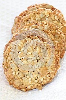 Whole grain biscuits on white background