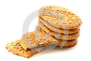 Whole grain biscuits on white background