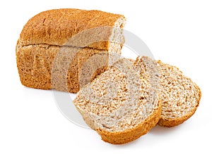 Whole grain bread loaves on a white background