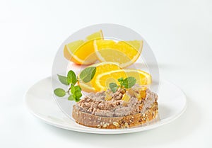 Whole grain bread with meat spread