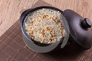 Whole grain brown rice cooked. Integral photo