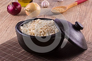 Whole grain brown rice cooked. Integral photo