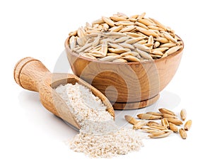 Whole grain oat flour isolated on white