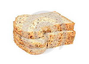 Whole grain sandwich bread slices, on white background