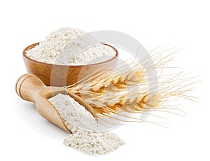 Whole grain wheat flour isolated on white