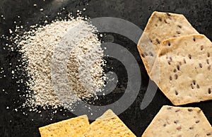 Whole grain yellow and brown organic cracker and flour