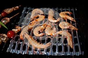 Whole Grilled Shrimps on Grill