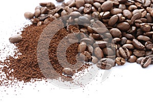 Whole and ground coffee beans