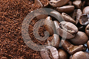 Whole and ground coffee beans