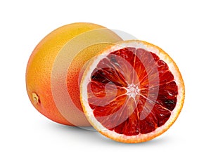 Whole and half blood orange isolated on white