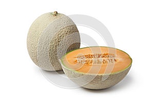 Whole and half Cantaloupe melon