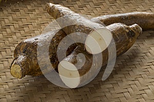 Whole and half Cassava roots