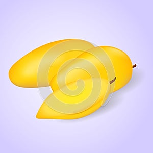 Whole and half cut Mango with shadows