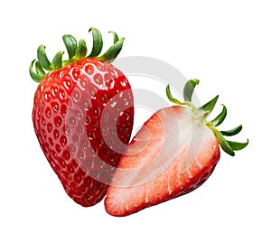 Whole and half cut strawberry