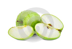 Whole and half green apple or granny smith apple isolated