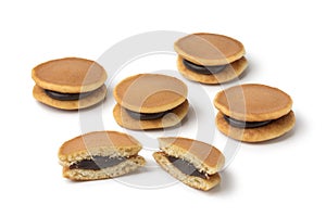 Whole and half Japanese Dorayaki close up