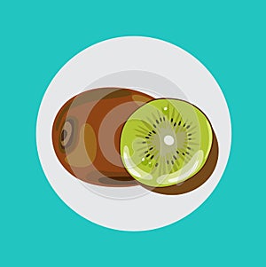 Whole and half of kiwi fruit flat design