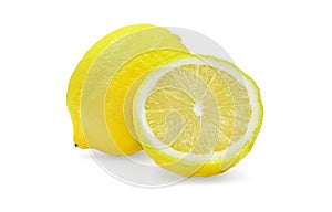 Whole and half organic lemon on white isolated background with clipping path.  Fresh lemon have high vitamin C and delicious sour