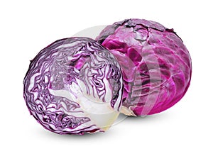 Whole and half red cabbage vegetable on white