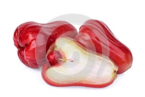 Whole and half rose apple or chomphu isolated on white