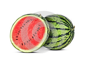 Whole and half watermelon isolated on white background