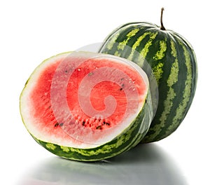 Whole and half watermelon